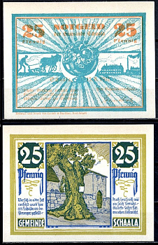 Шаала (Тюрингия) 25 пфеннигов 1921 Mehl Grabowski 1170.1-2/3 бумага UNC (пресс) 7556-68-3-2