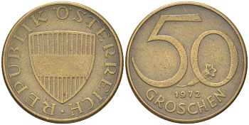 Австрия 50 грошей 1972 KM 2885 алюминиевая бронза 4613-1167