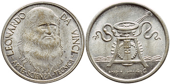 ИТАЛИЯ ЖЕТОН ND ЛЕОНАРДО ДА ВИНЧИ, ХУДОЖНИК, АРХИТЕКТОР, ИЗОБРЕТАТЕЛЬ белый металл 4398-816