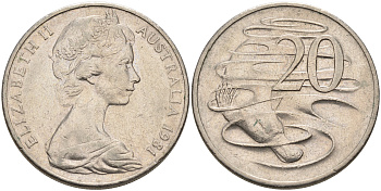 Австралия 20 центов 1981 Елизавета II (1952-2022), утконос KM 66 медно-никель 4565-826