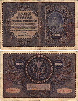 Польша 1000 марок 1919 23 августа 1919, III серия, портрет Костюшко, серия K Pick 29 (3)  бумага   8609-25-1-1