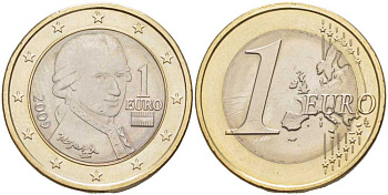 Австрия 1 евро 2009 Вольфганг Амадей Моцарт KM 3142 биметалл UNC 24-851