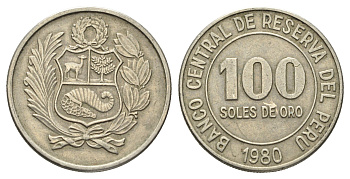 Перу 100 солей 1980 KM 283 медно-никель 4661-1113