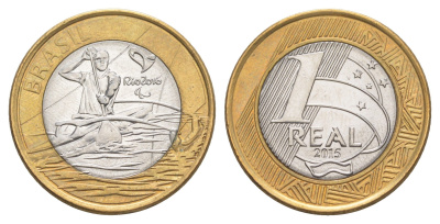 Бразилия 1 реал 2015 XV летние Паралимпийские игры, Рио-де-Жанейро 2016 - Параканоэ KM 706 биметалл UNC 4646-153