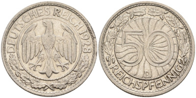 Германия 50 рейхспфеннигов 1928 D KM 49, J. 324 никель 4151-1239