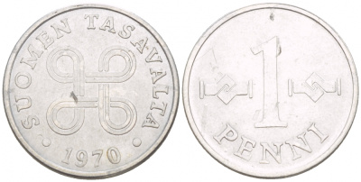 Финляндия 1 пенни 1970 KM 44а алюминий 4547-1027
