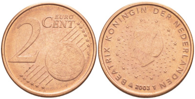 Нидерланды 2 евроцента 2003 Беатрикс (1980-2013) KM 235 сталь плакированная медью 4543-241