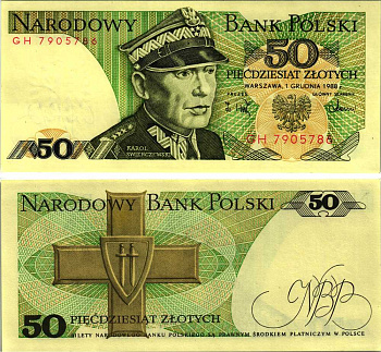 Польша 50 злотых 1988 Кароль Сверчевский, знак Грюнвальдского ордена Pick 142 c бумага 7484-18-2