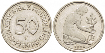 ФРГ 50 пфеннигов 1984 F KM 109.2 медно-никель 26-426