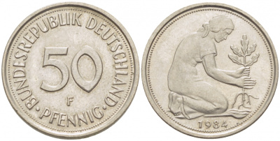 ФРГ 50 пфеннигов 1984 F KM 109.2 медно-никель 26-426