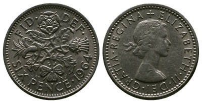Великобритания 6 пенсов 1964 Елизавета II (1952-2022) KM 903, Spink 4149 медно-никель 4381-823