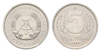 ГДР 5 пфеннигов 1983 A KM 9.2 алюминий 4630-264