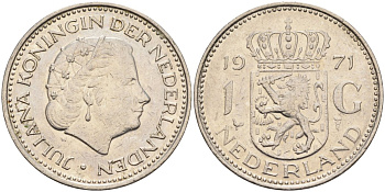 Нидерланды 1 гульден 1971 Юлиана (1948-1980) KM 184а никель 4171-117