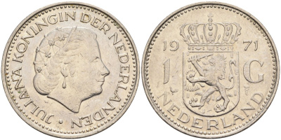 Нидерланды 1 гульден 1971 Юлиана (1948-1980) KM 184а никель 4171-117