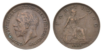 Великобритания 1 фартинг 1933 Георг V (1910-1936) KM 825, Spink 4061 бронза 4664-313