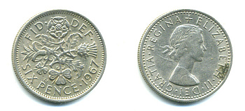 Великобритания 6 пенсов 1967 Елизавета II (1952-2022) KM 903, Spink 4149 медно-никель 4383-427