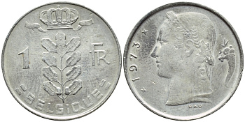 БЕЛЬГИЯ 1 ФРАНК 1973 BELGIQUE KM 142.1 медно-никель 4384-753