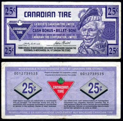 Канада купон на 25 центов 1992 Canadian Tire бумага 2195-30-2-1