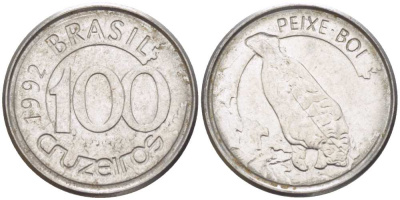 БРАЗИЛИЯ 100 КРУЗЕЙРО 1992 РЕФОРМА 1990-1993, ЛАМАНТИН KM 623 нержавеющая сталь 4387-767