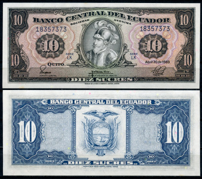 Эквадор 10 сукре 1983 Себастьян де Белалькасар, серия LK Pick 114 b  бумага  UNC (пресс) 447-86-2-2