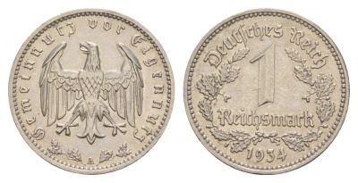 Германия 1 рейхсмарка 1934 A KM 78 никель aUNC 1528-125
