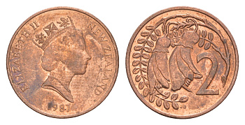 Новая Зеландия 2 цента 1987 Елизавета II (1952-2022) KM 59 бронза aUNC 4651-768