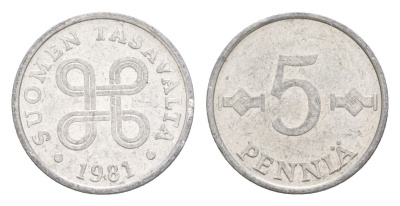 Финляндия 5 пенни 1981 редкий год KM 45a алюминий 4647-314