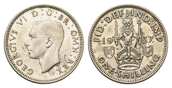 Великобритания 1 шиллинг 1937 Георг VI (1936-1952), Шотландский герб KM 854, Spink 4083 серебро 4691-911