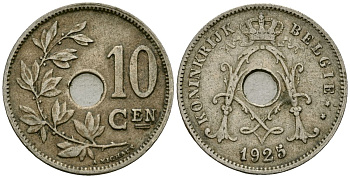 Бельгия 10 сантимов 1925 Belgie KM 86 медно-никель 4172-1254
