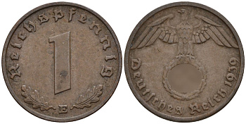 Германия 1 рейхспфенниг 1939 E KM 89, J. 361 бронза 4147-1212