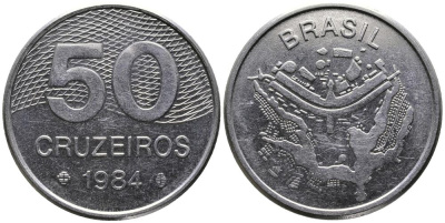 Бразилия 50 крузейро 1984 карта города Бразилиа KM 594.1 нержавеющая сталь 3336-912