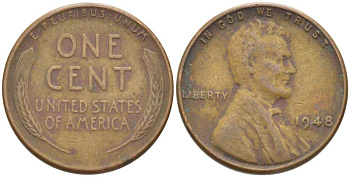 США 1 ЦЕНТ 1948 ЛИНКОЛЬН KM А132 медь цинк 218-524