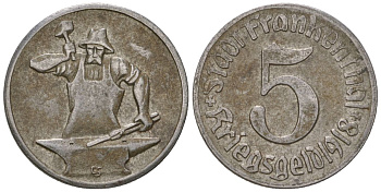 Франкенталь (Пфальц, Бавария) 5 пфенингов 1918 Funck 135.9, Men05 7460.14, Men18 9381.14 железо 4596-142