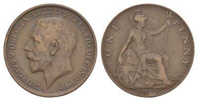 Великобритания 1 пенни 1912 Георг V (1910-1936) KM 810, Spink 4051 бронза 4634-924