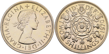 Великобритания 2 шиллинга (флорин) 1970 Елизавета II (1952-2022) KM 906, Spink 4146 медно-никель PROOF 1517-545