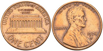 США 1 ЦЕНТ 1974 D, ЛИНКОЛЬН KM 201 медь цинк 188-269