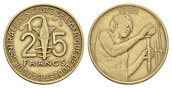 Западная Африка (ВСЕАО) 25 франков 1982 KM 9 алюминиевая бронза 4114-214