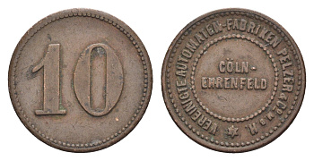 Кельн-Эренфельд 10 пфеннигов ND Объединенная фабрика торговых автоматов Пельцер медь 4528-732