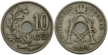 Бельгия 10 сантимов 1920 Belgie KM 86 медно-никель 4172-614