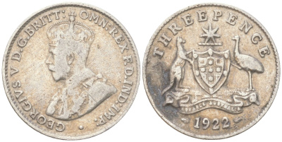 Австралия 3 пенса 1922 Георг V (1910-1936) KM 24 серебро 4621-1125