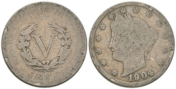 США 5 центов 1904 голова свободы KM 112 медно-никель 4401-921