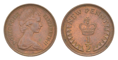 Великобритания 1/2 пенни 1971 Елизавета II (1952-2022) KM 914, Spink 4239 бронза aUNC 4632-547
