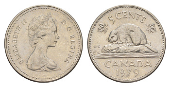 Канада 5 центов 1979 Елизавета II (1952-2022), бобр KM 60.2 никель 4639-511
