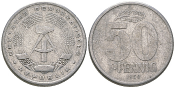 ГДР 50 пфеннигов 1958 А алюминий 4635-831