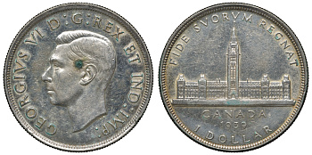 Канада 1 доллар 1939 Королевский визит в Оттаву, парламент, Георг VI (1936-1952) KM 38 серебро 4044-1412