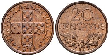 Португалия 20 сентаво 1974 KM 595 бронза 4602-314
