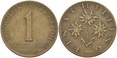 Австрия 1 шиллинг 1960 KM 2886 алюминиевая бронза 63-1354