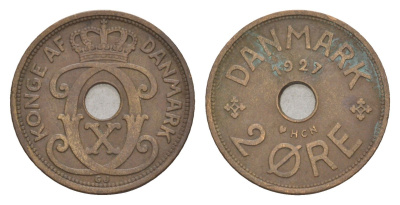 Дания 2 эре 1927 HCN, Кристиан X (1912-1947) KM 827 бронза 4658-165