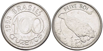 БРАЗИЛИЯ 100 КРУЗЕЙРО 1993 РЕФОРМА 1990-1993, ЛАМАНТИН KM 623 нержавеющая сталь 4396-343