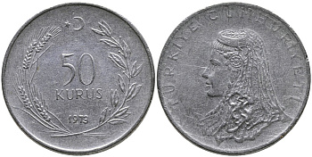 Турция 50 курушей 1973 Анатолийская невеста KM 899 нержавеющая сталь 4541-843